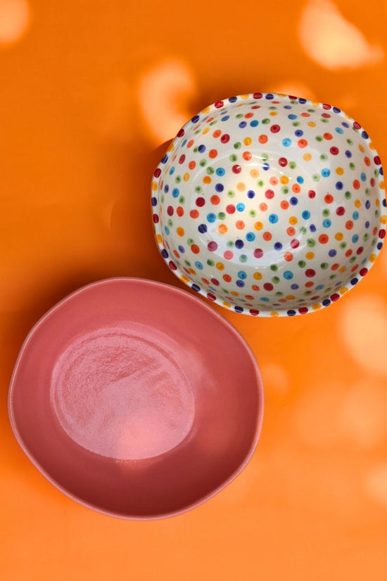Set of 2 - Colorful Polka & Pink Curry Bowl Combo handmade in India
