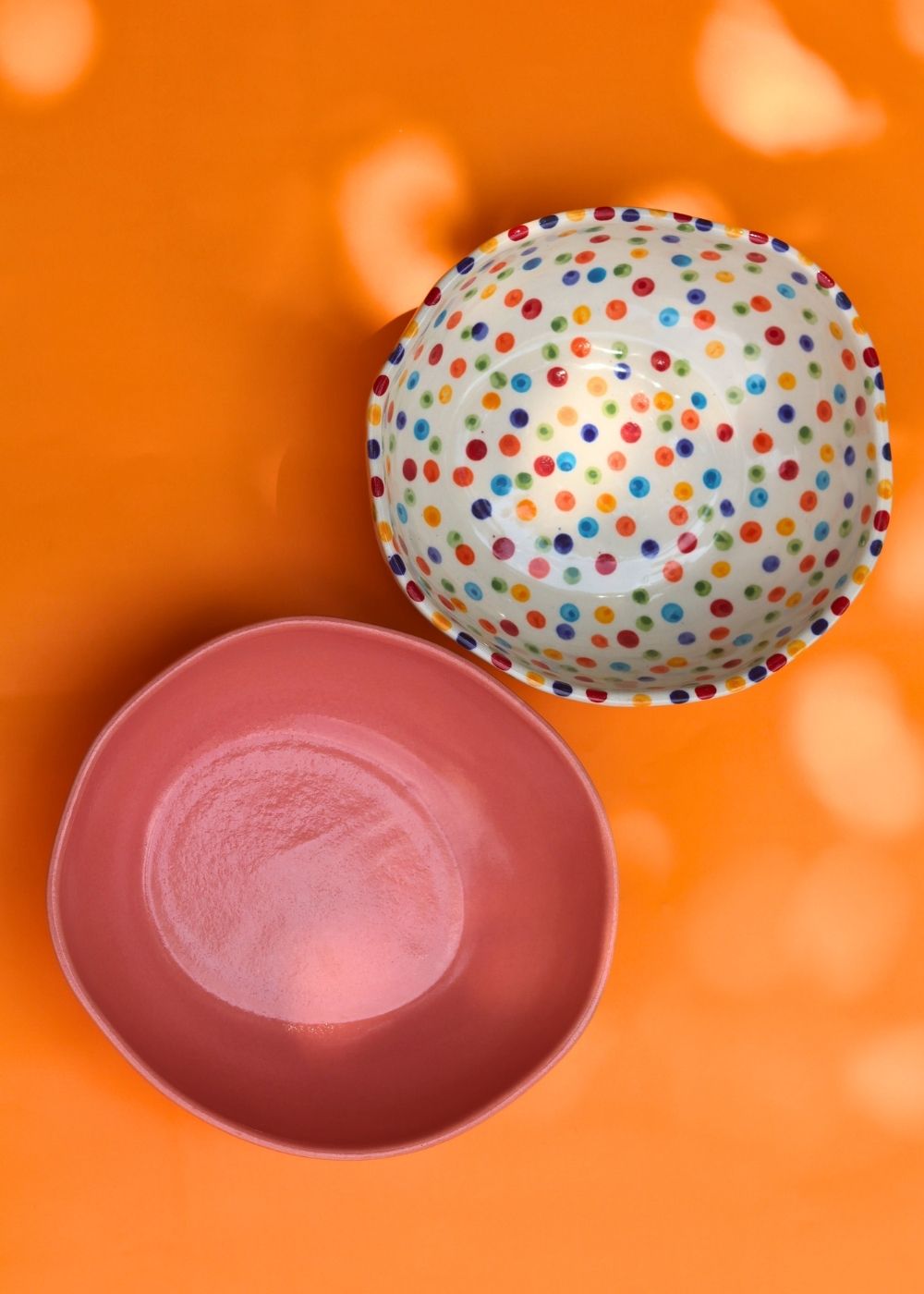 Set of 2 - Colorful Polka & Pink Curry Bowl Combo handmade in India