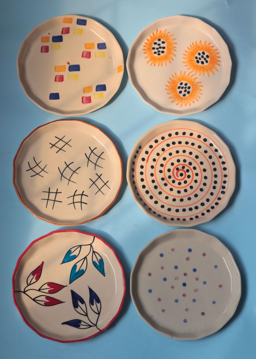 Handmade Set of 6 Artful Snack Plates (for the price of 5)