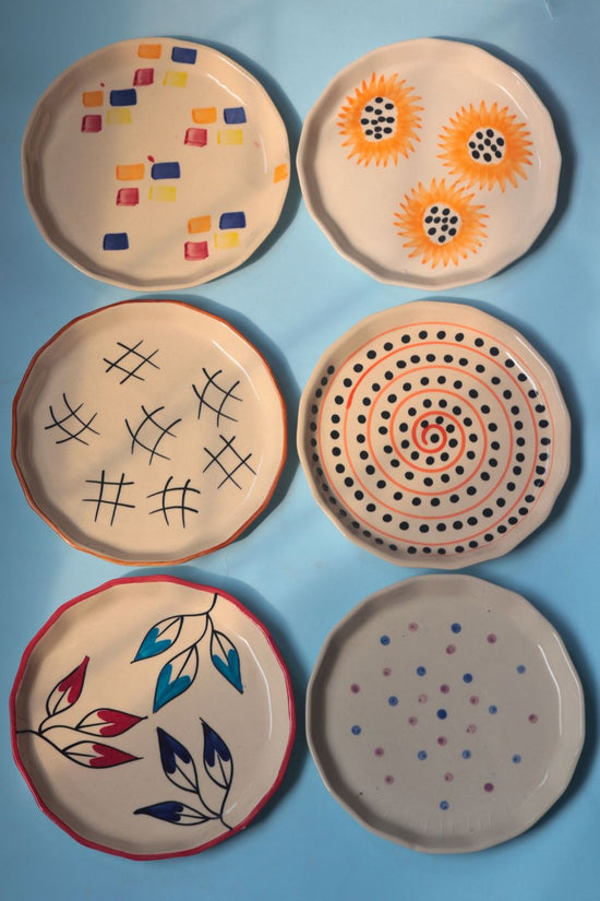 Handmade Set of 6 Artful Snack Plates (for the price of 5)