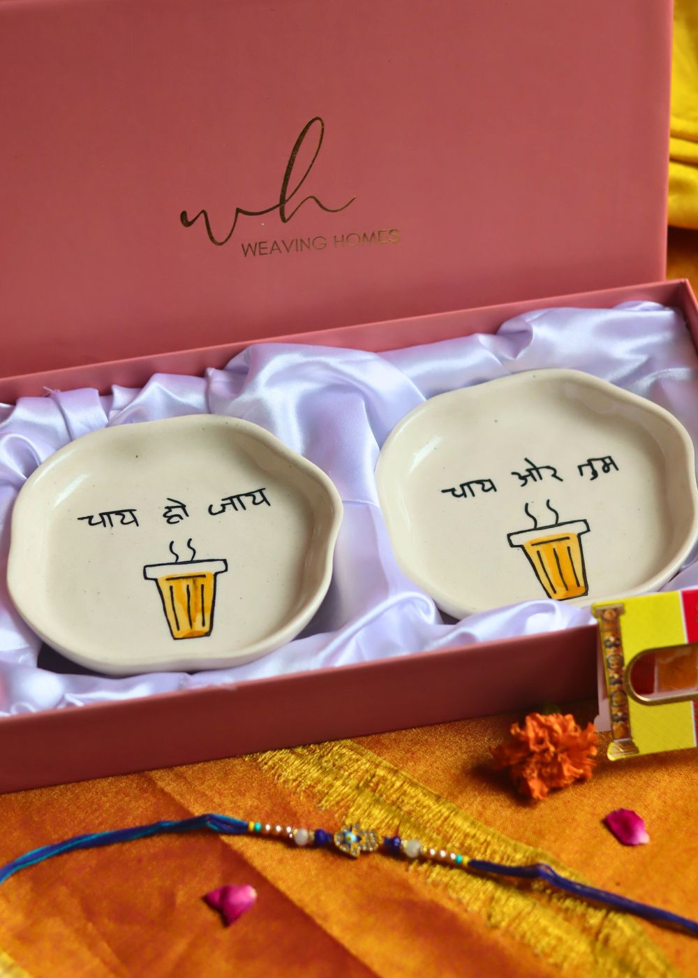 Chai or Tum & Chai ho Jaye Handmade Dessert plate Rakhi Gift box handmade in India