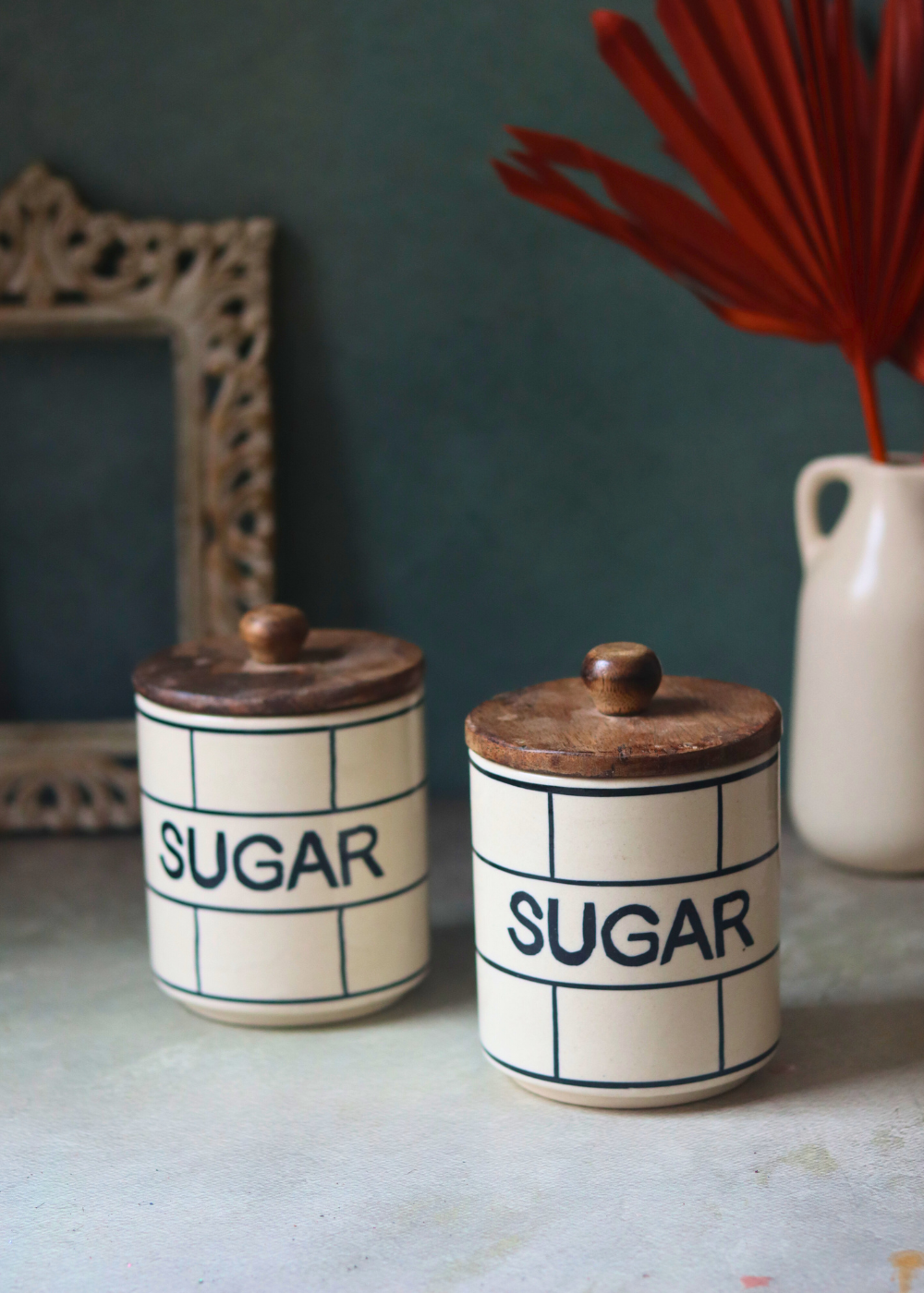Handmade sugar jars with wooden lid