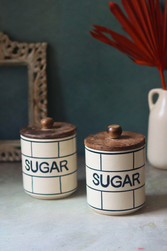 Handmade sugar jars with wooden lid