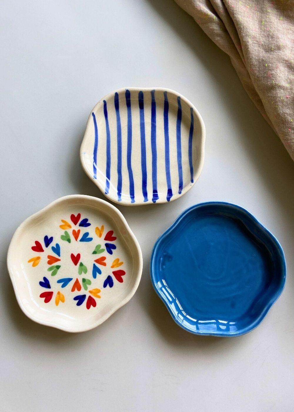 LoveisLove, Royal Blue & Blue Lined Handmade Dessert Plates made by ceramic