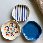 LoveisLove, Royal Blue & Blue Lined Handmade Dessert Plates made by ceramic