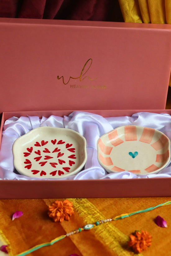 Heart & Striped Heart Handmade Dessert plate Rakhi Gift box only for this raksha bandhan