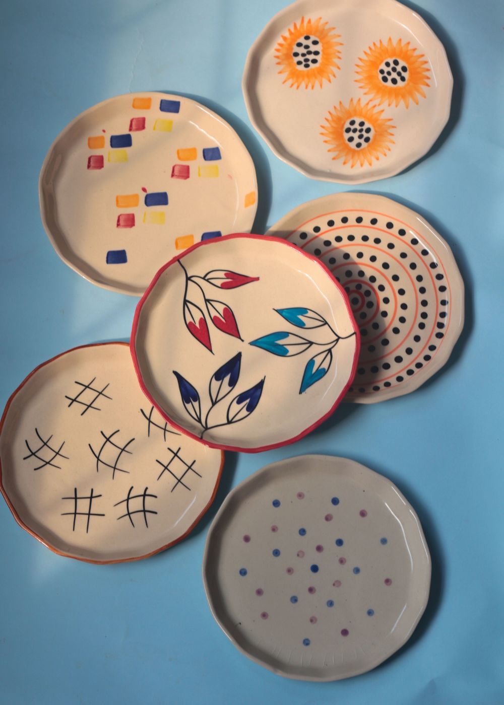 Set of 6 Artful Snack Plates (for the price of 5) made by ceramic