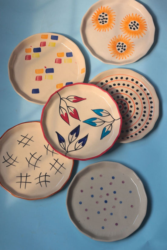 Set of 6 Artful Snack Plates (for the price of 5) made by ceramic