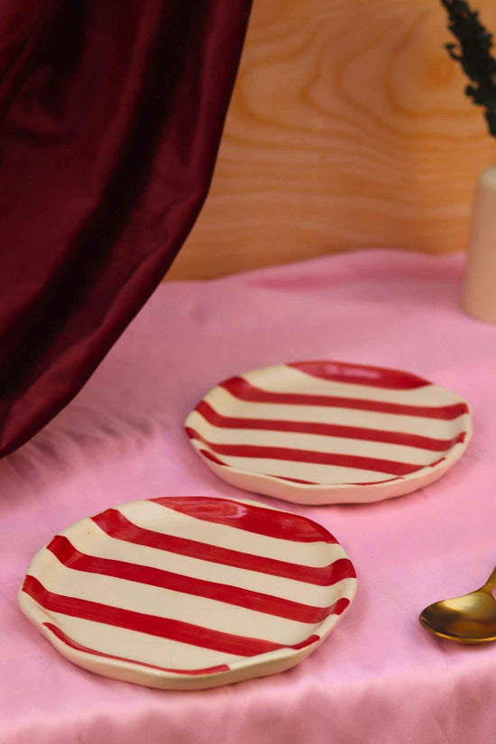 Red Striped Dessert Plate
