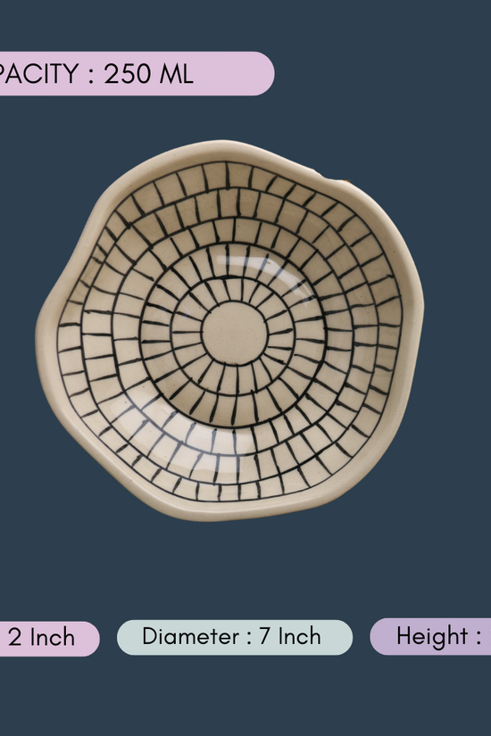 handmade zebra bowl with measurement