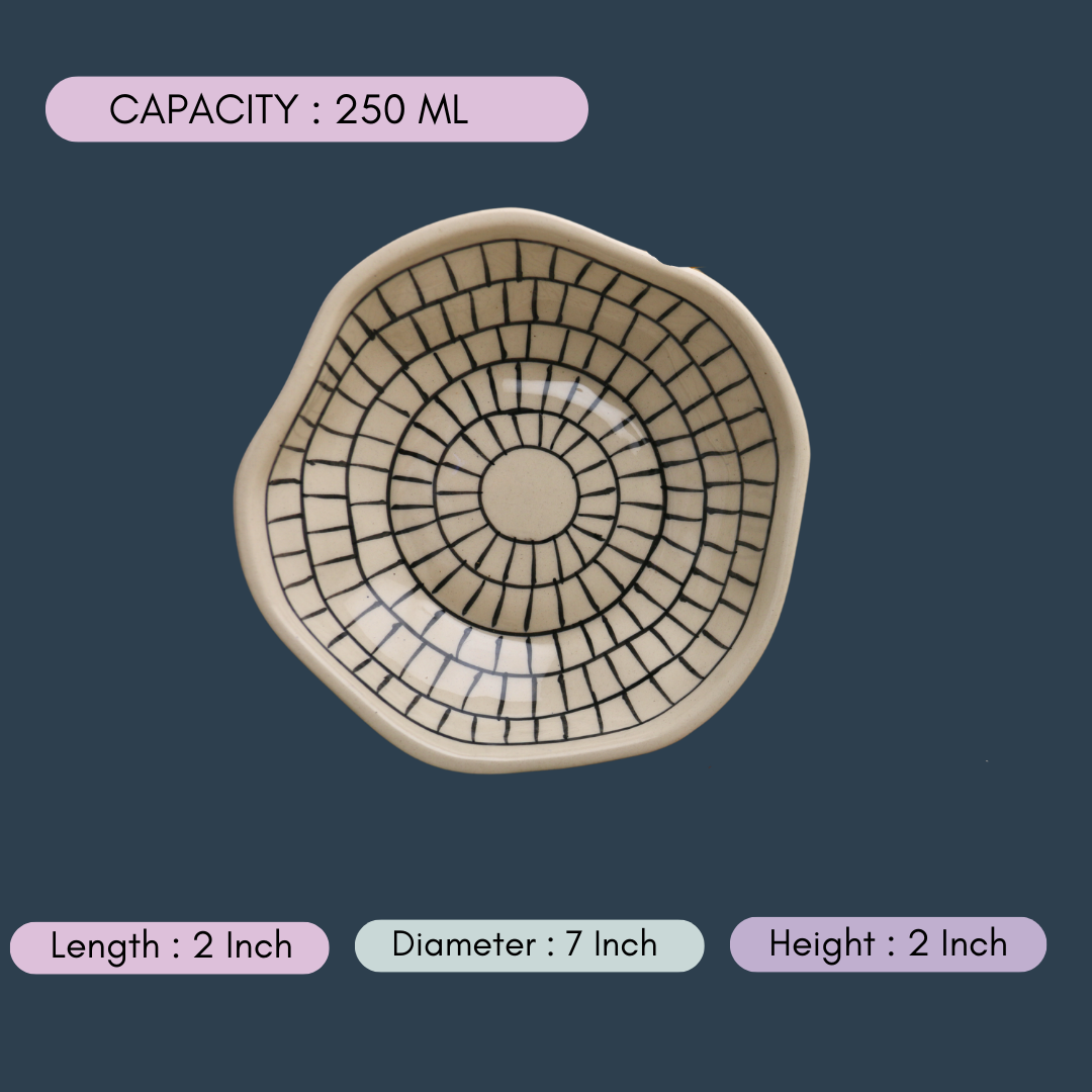 handmade zebra bowl with measurement