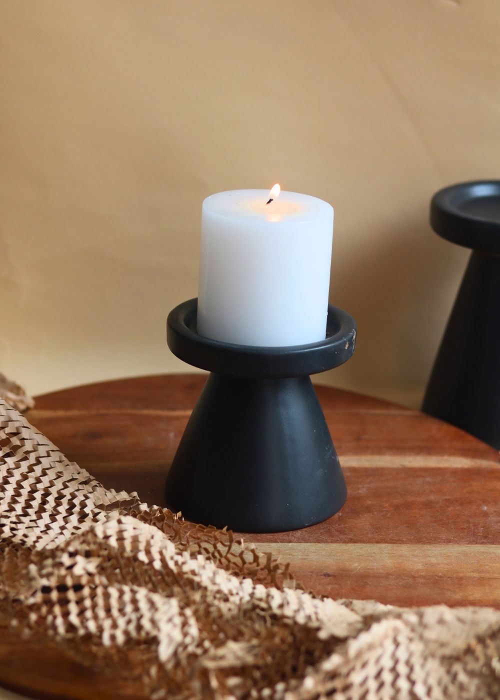 Black Pillar Candle Holder - Small made by ceramic