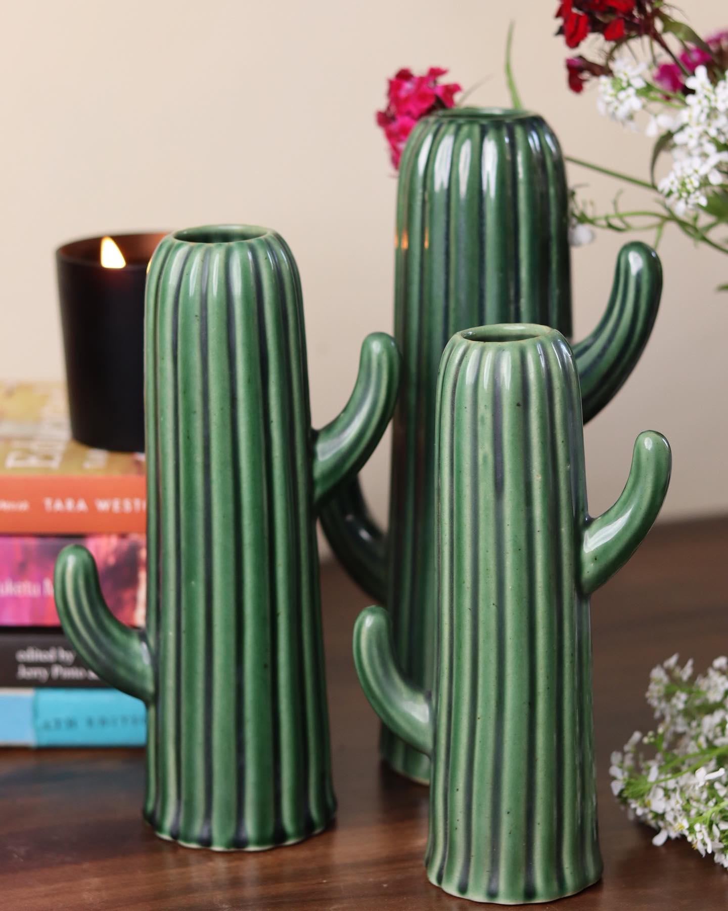 Set of three - Green Cactus Vases