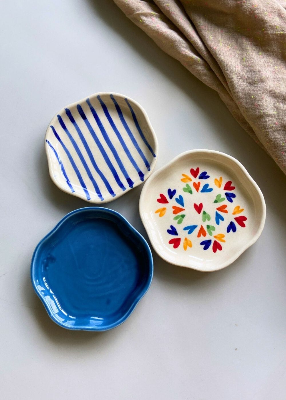 LoveisLove, Royal Blue & Blue Lined Handmade Dessert Plates handmade in india