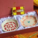 Heart & Striped Heart Handmade Dessert plate Rakhi Gift box made by ceramic