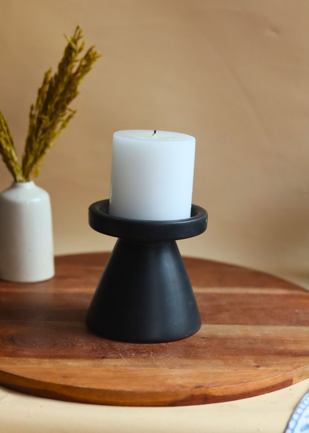 Black Pillar Candle Holder - Small handmade in india