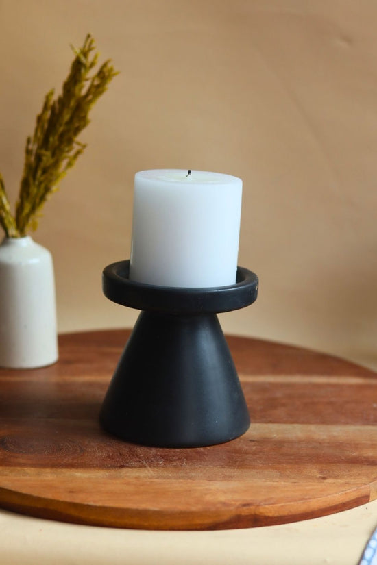 Black Pillar Candle Holder - Small handmade in india