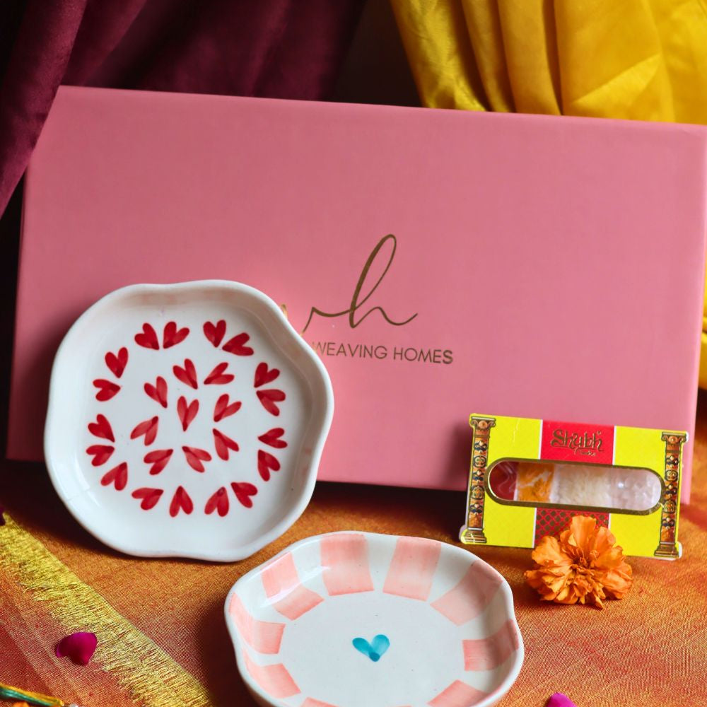 Heart & Striped Heart Handmade Dessert plate Rakhi Gift box with premium quality material