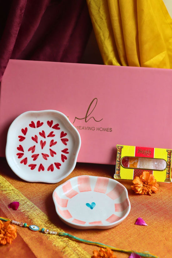 Heart & Striped Heart Handmade Dessert plate Rakhi Gift box with premium quality material