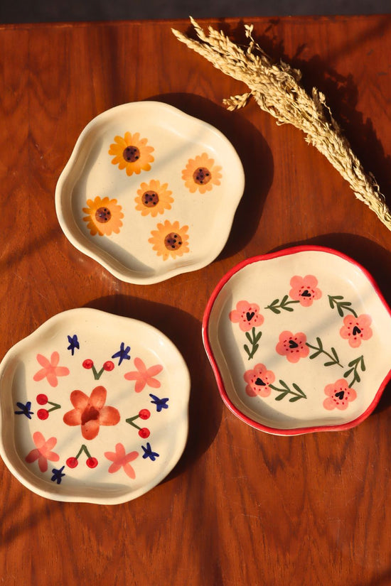 Set of 3 - Sweet Blooms handmade Dessert Plates made by ceramic