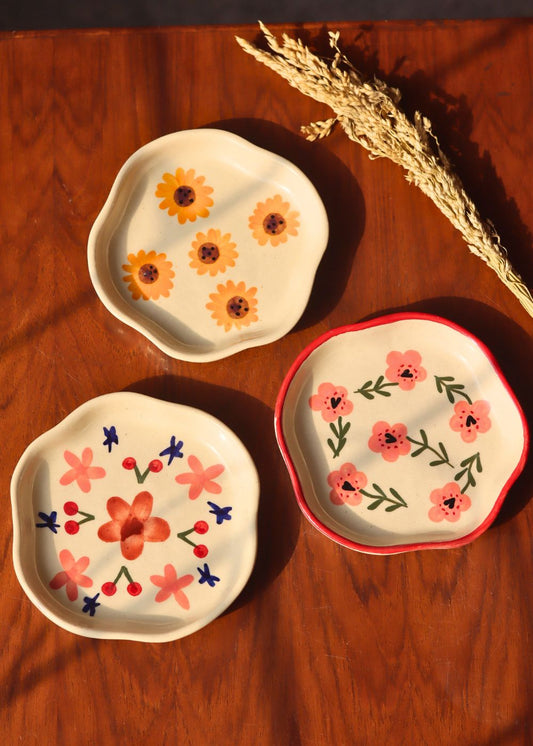 Set of 3 - Sweet Blooms handmade Dessert Plates made by ceramic