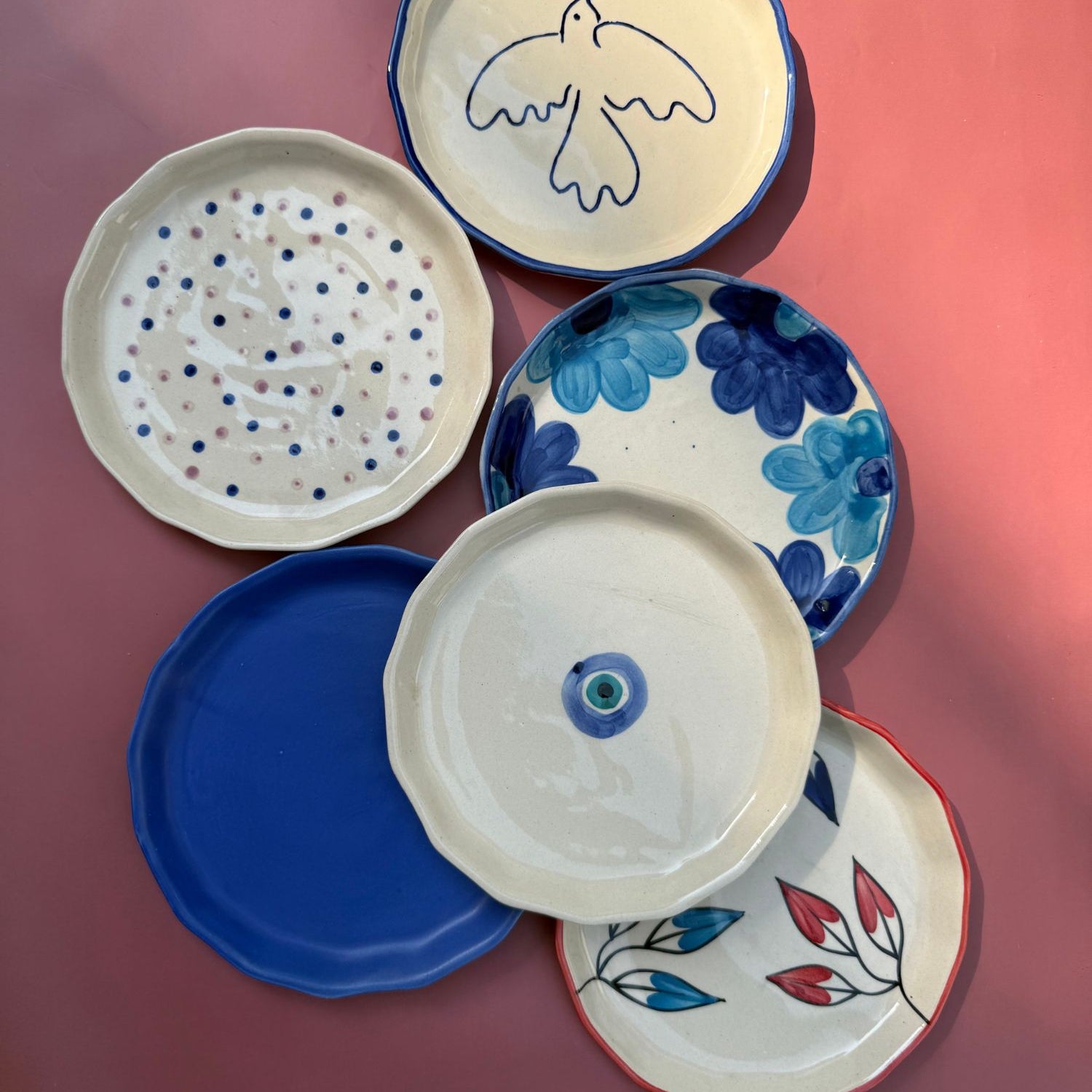 handmade Set of 6  Blue Bliss snack plates combo (for the price of 5)
