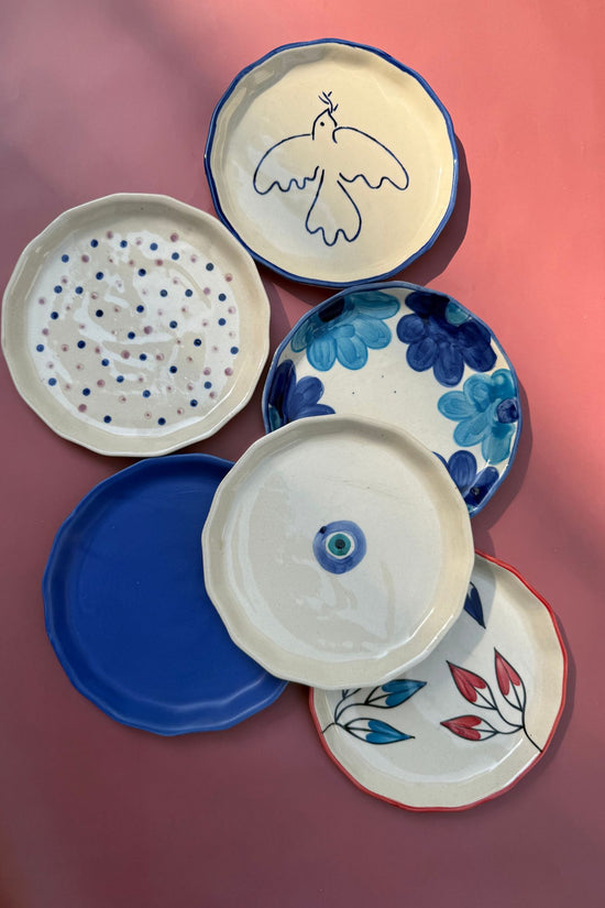 handmade Set of 6  Blue Bliss snack plates combo (for the price of 5)
