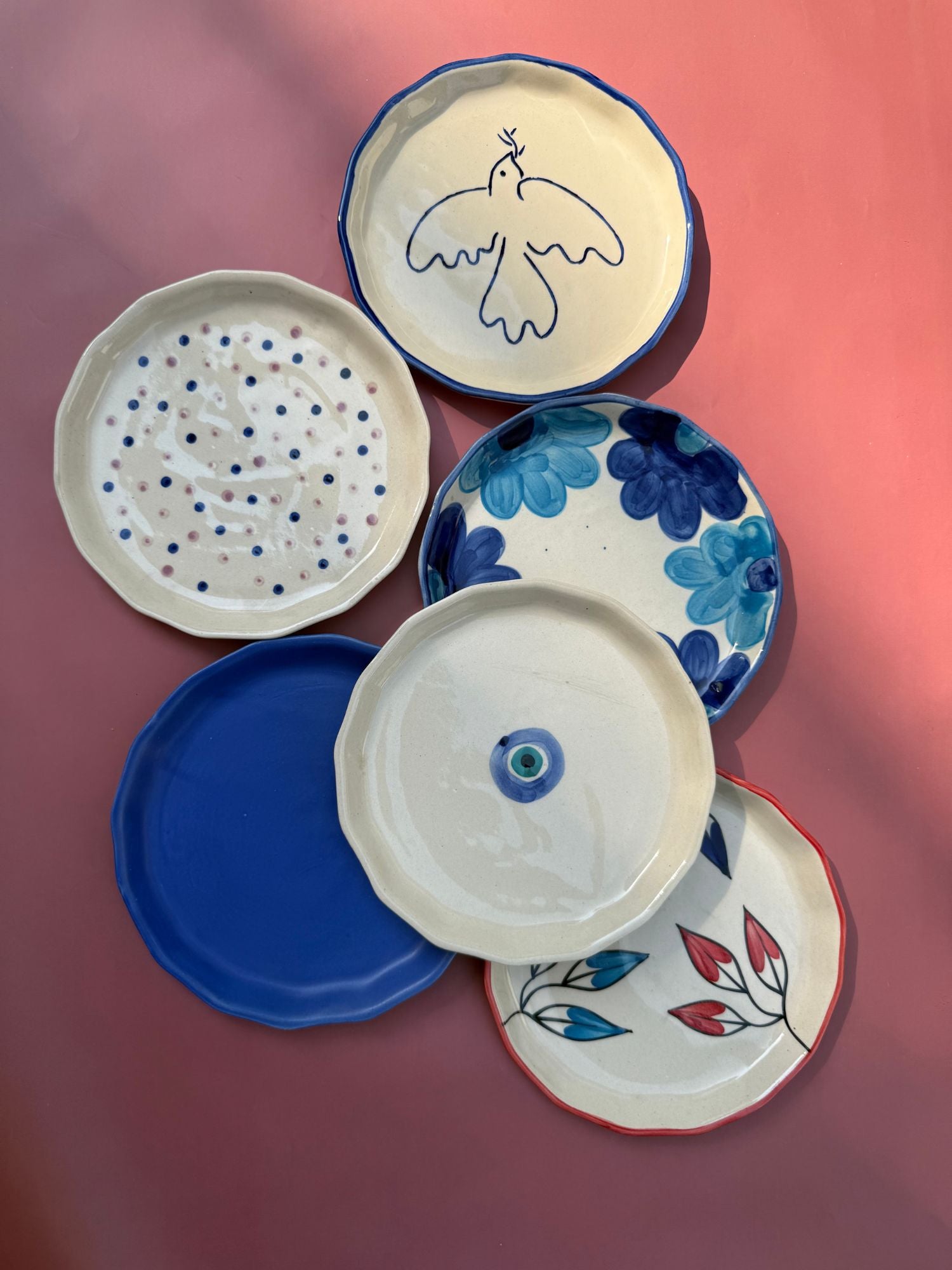 handmade Set of 6  Blue Bliss snack plates combo (for the price of 5)