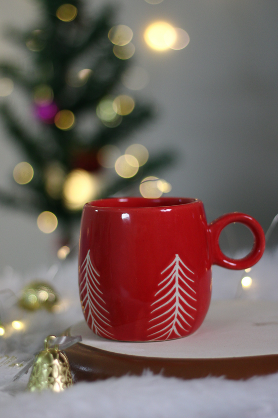 handmade red christmas tree mug with beautiful christmas tree design