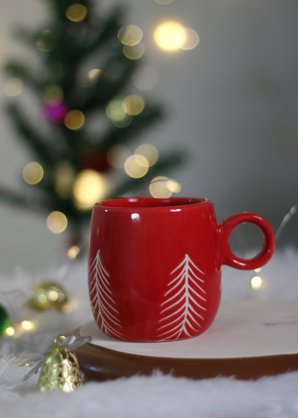 handmade red christmas tree mug with beautiful christmas tree design