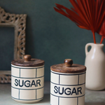 White & black handmade ceramic checkered sugar jars
