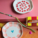 Heart & Striped Heart Handmade Dessert plate Rakhi Gift box handmade in India