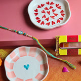Heart & Striped Heart Handmade Dessert plate Rakhi Gift box handmade in India