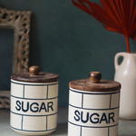 Handmade ceramic sugar jars with wooden lid