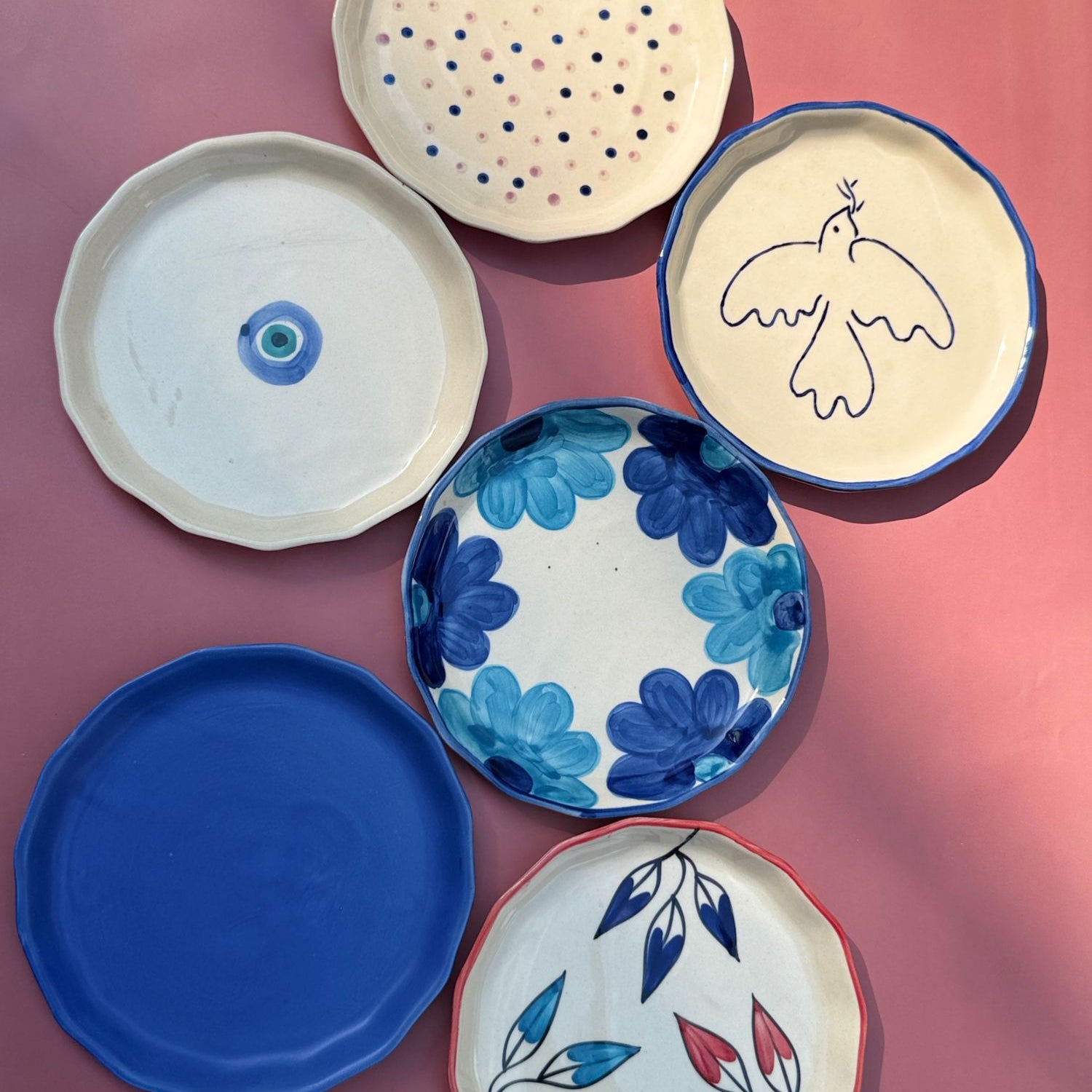 Set of 6  Blue Bliss snack plates combo (for the price of 5) made by ceramic