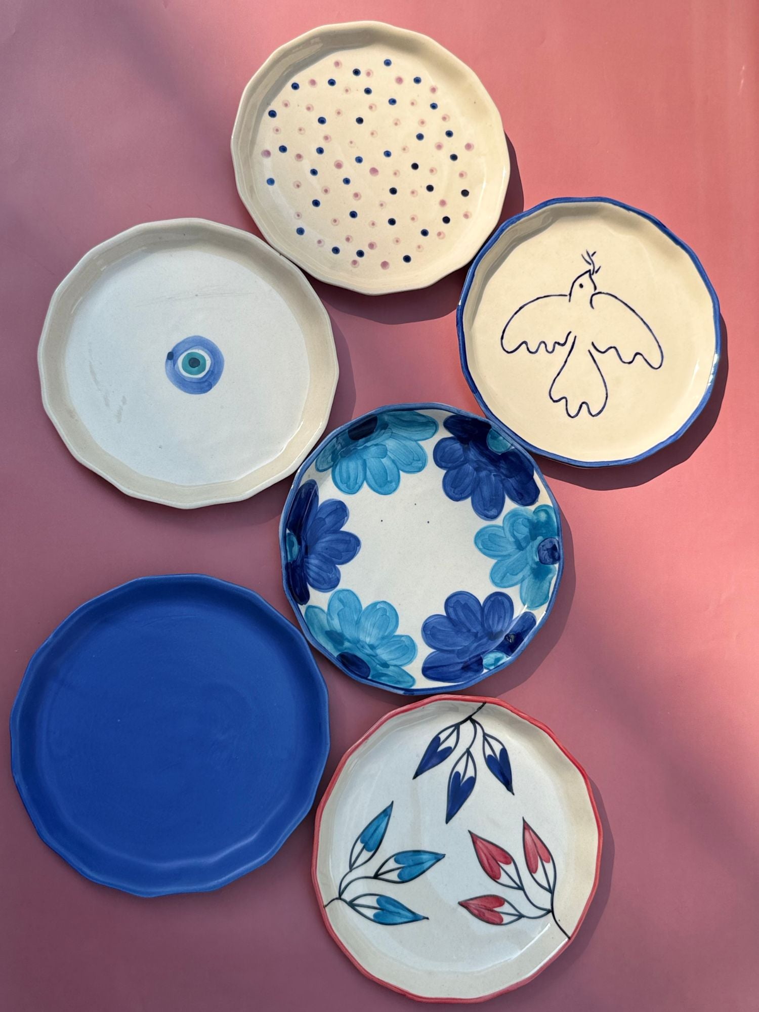 Set of 6  Blue Bliss snack plates combo (for the price of 5) made by ceramic