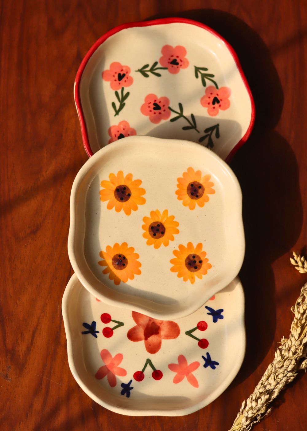 Set of 3 - Sweet Blooms handmade Dessert Plates with premium quality material