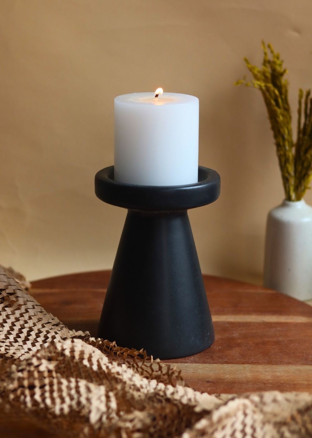 handmade Black Pillar Candle Holder - Medium