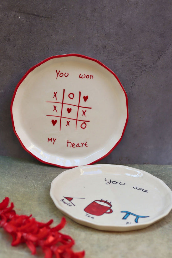 Set of 2 - You won my Heart & Cutie pie plates combo handmade in India