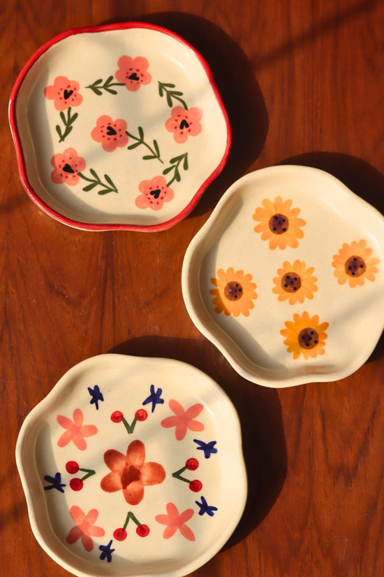 Set of 3 - Sweet Blooms handmade Dessert Plates handmade in India