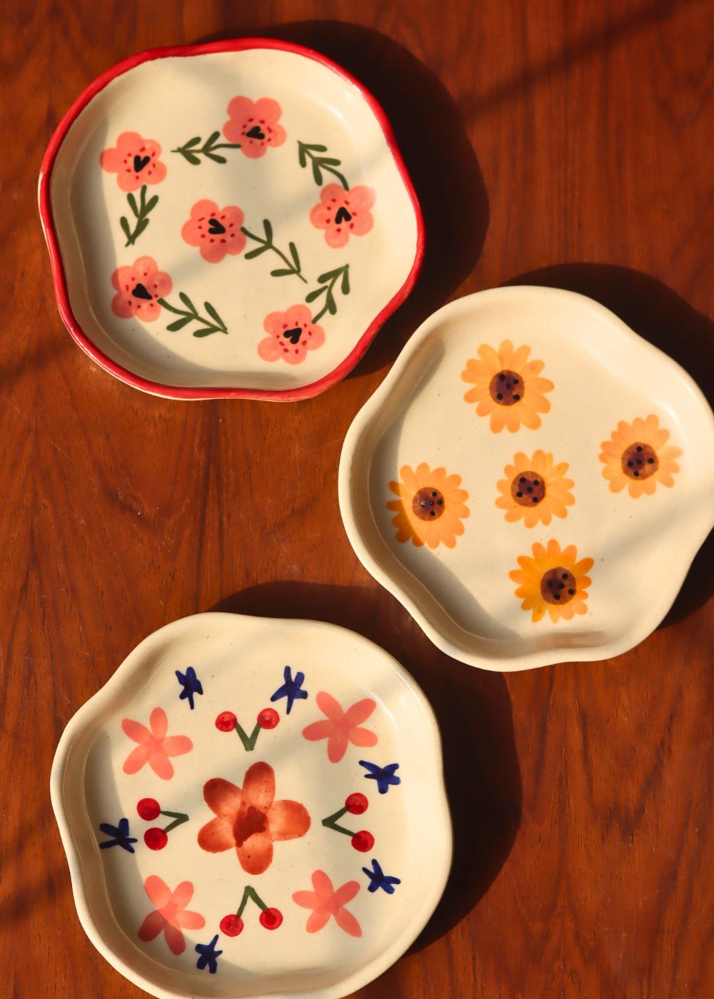 Set of 3 - Sweet Blooms handmade Dessert Plates handmade in India