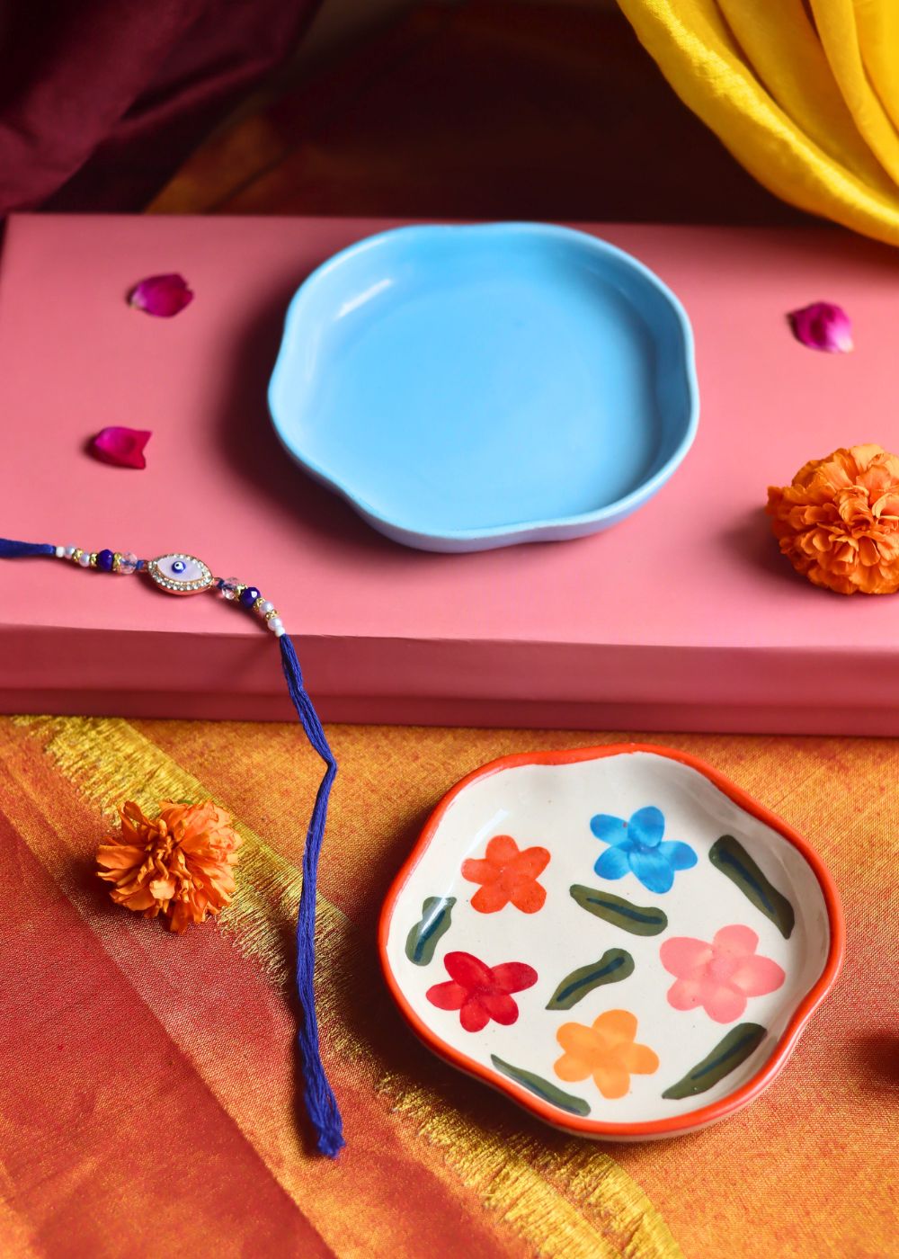 Brightday & Ocean Blue Handmade Dessert plate Rakhi Gift box onl y for this raksha bandhan