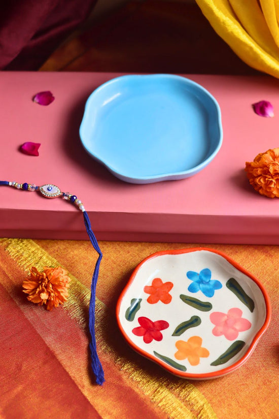 Brightday & Ocean Blue Handmade Dessert plate Rakhi Gift box onl y for this raksha bandhan