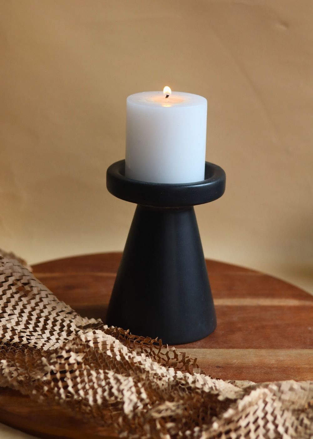 Black Pillar Candle Holder Medium , Made By ceramic