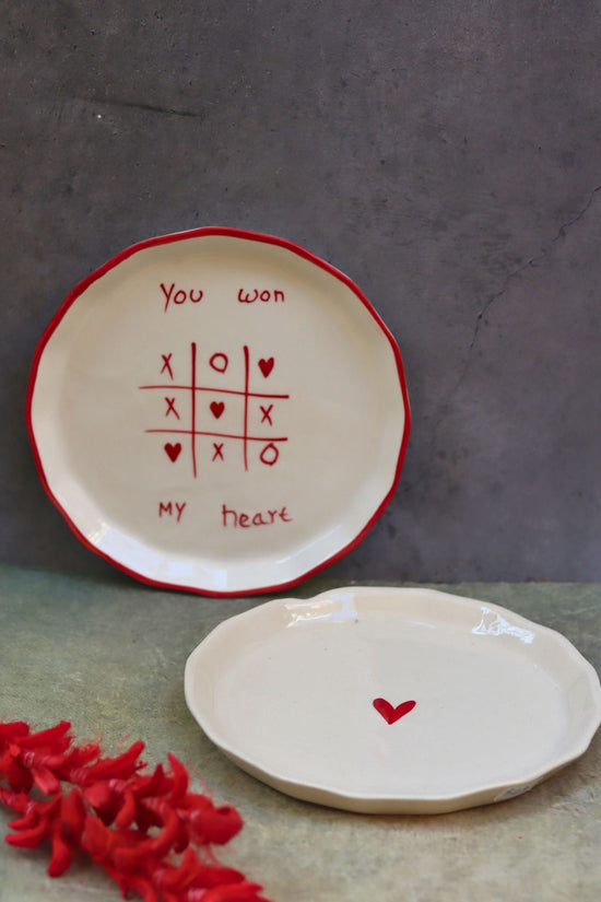 Handmade Set of 2 - Heart & You won my heart plates combo