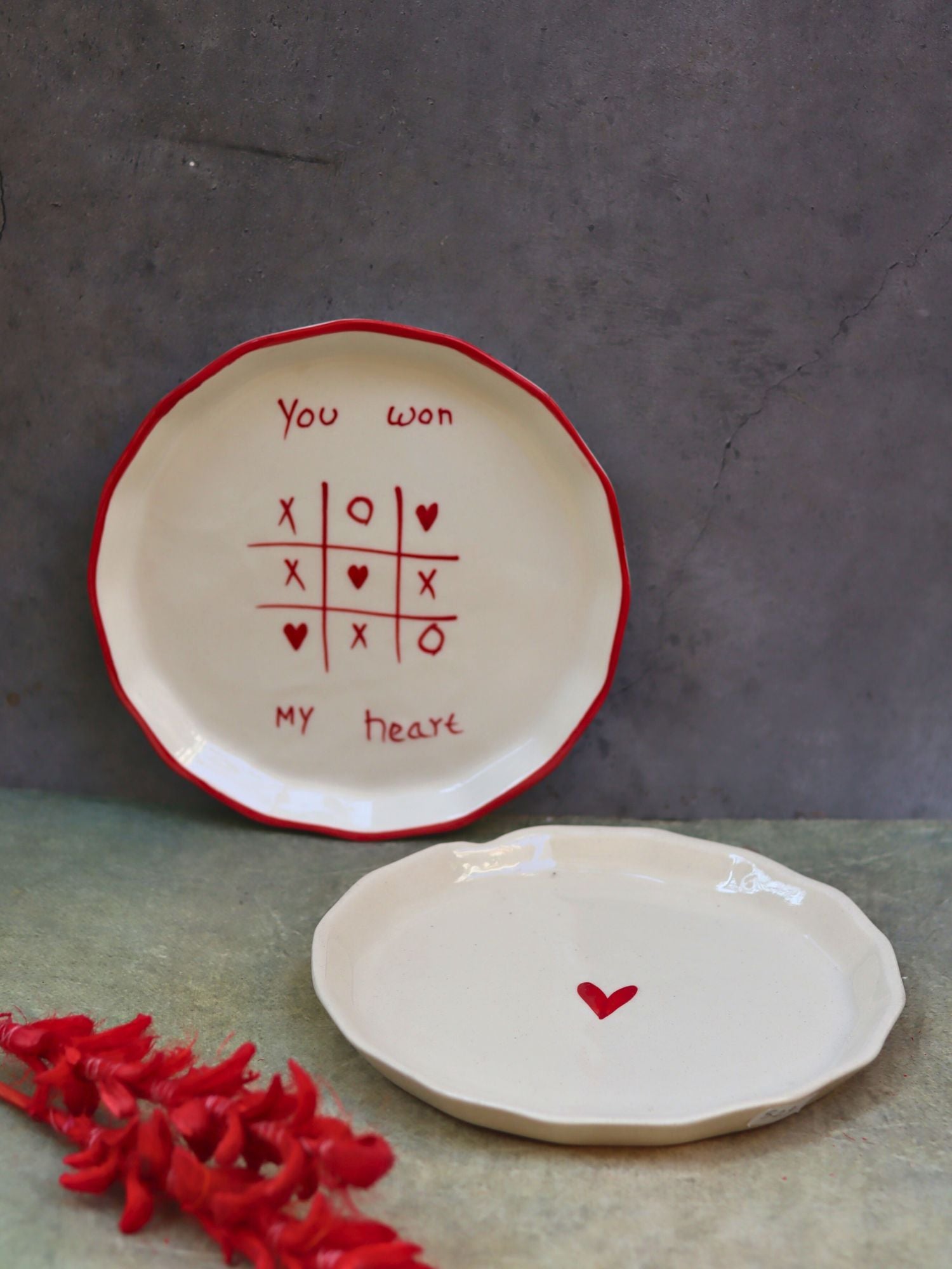 Handmade Set of 2 - Heart & You won my heart plates combo