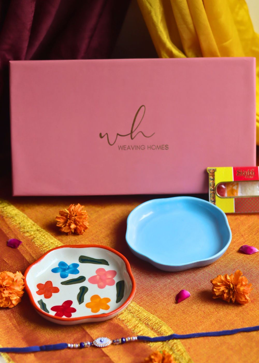 Brightday & Ocean Blue Handmade Dessert plate Rakhi Gift box made by ceramic
