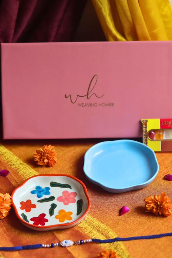 Brightday & Ocean Blue Handmade Dessert plate Rakhi Gift box made by ceramic
