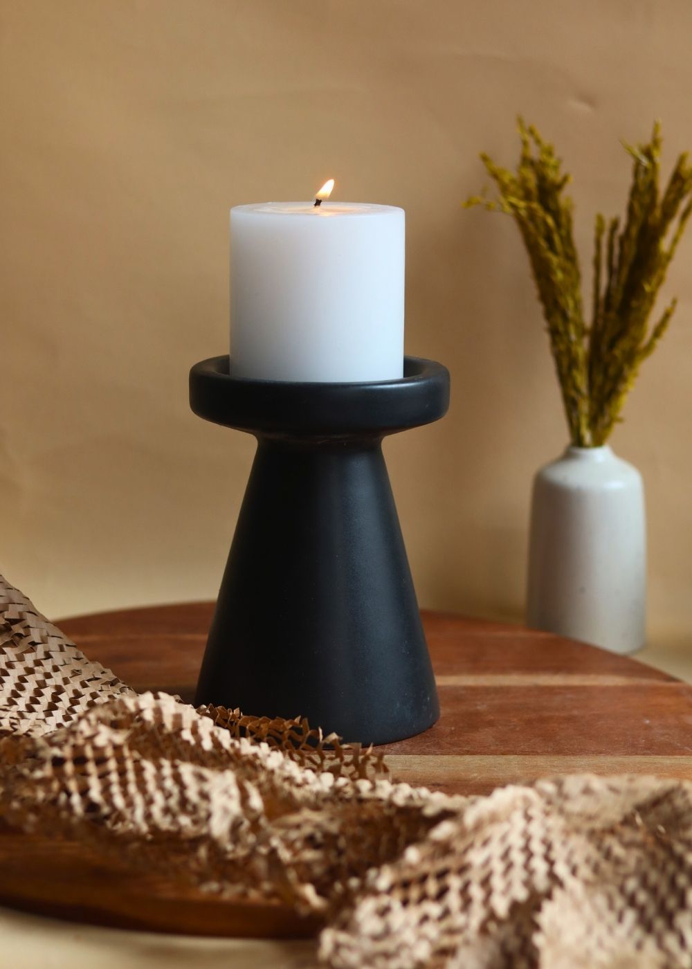 Black Pillar Candle Holder - Medium handmade in india