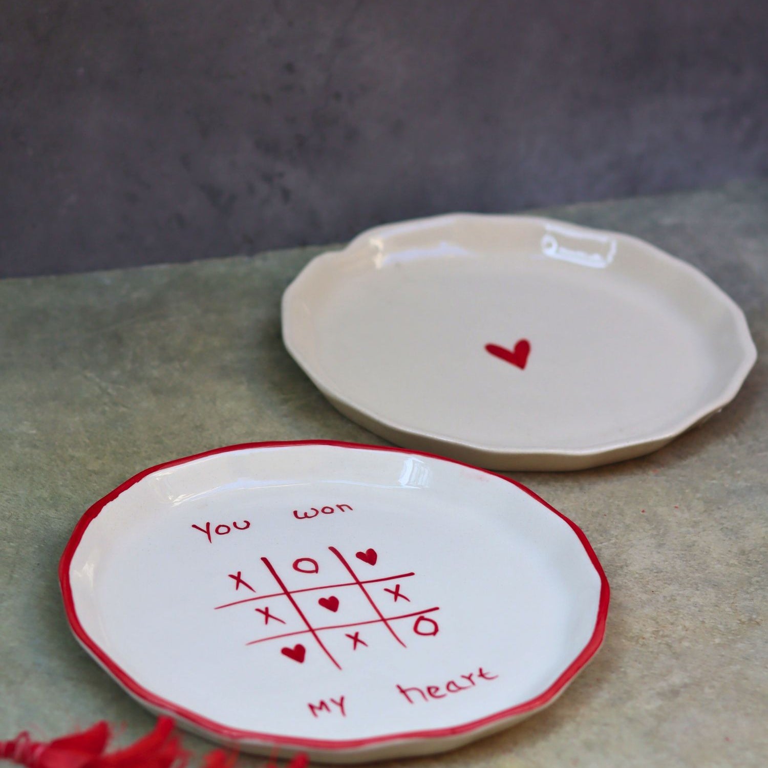 Set of 2 - Heart & You won my heart plates combo made by ceramic